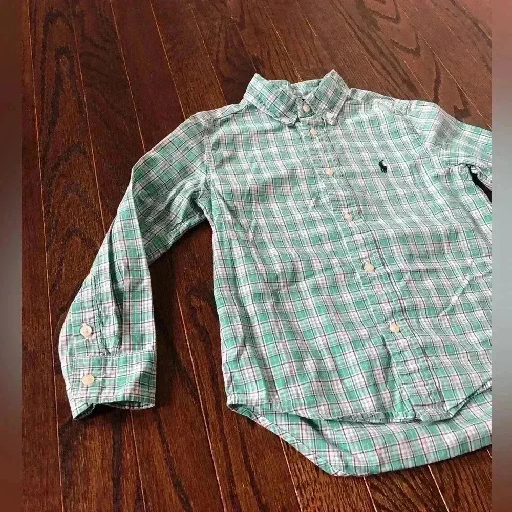 Ralph Lauren Boys 5 Green Plaid Oxford Button-Down Shirt - VGUC!!